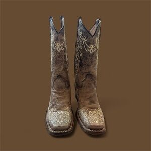 Kids Western Corral Embroidered Brown Boots Size 2